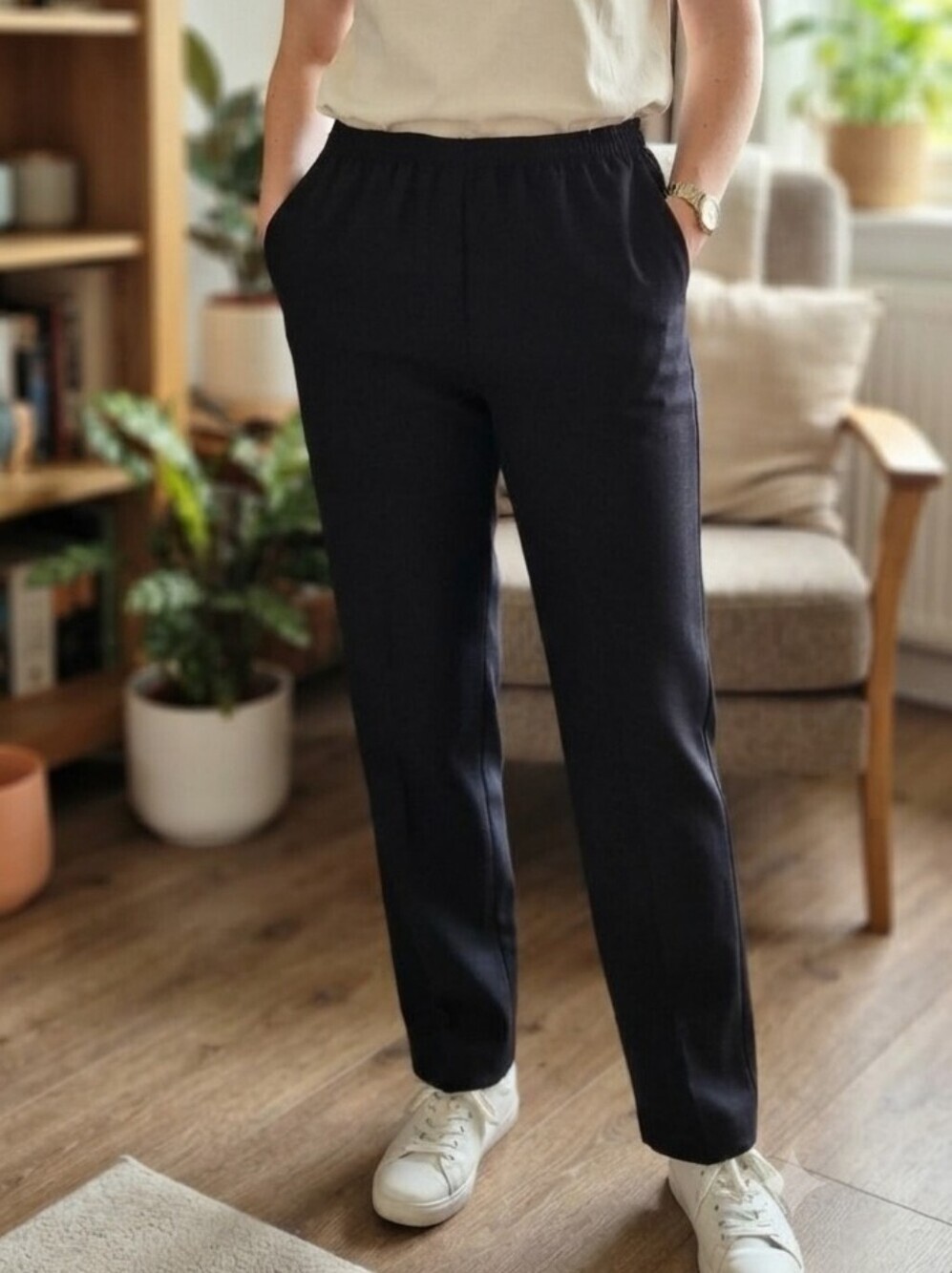 24K Trends Black Elastic Waist Pants
